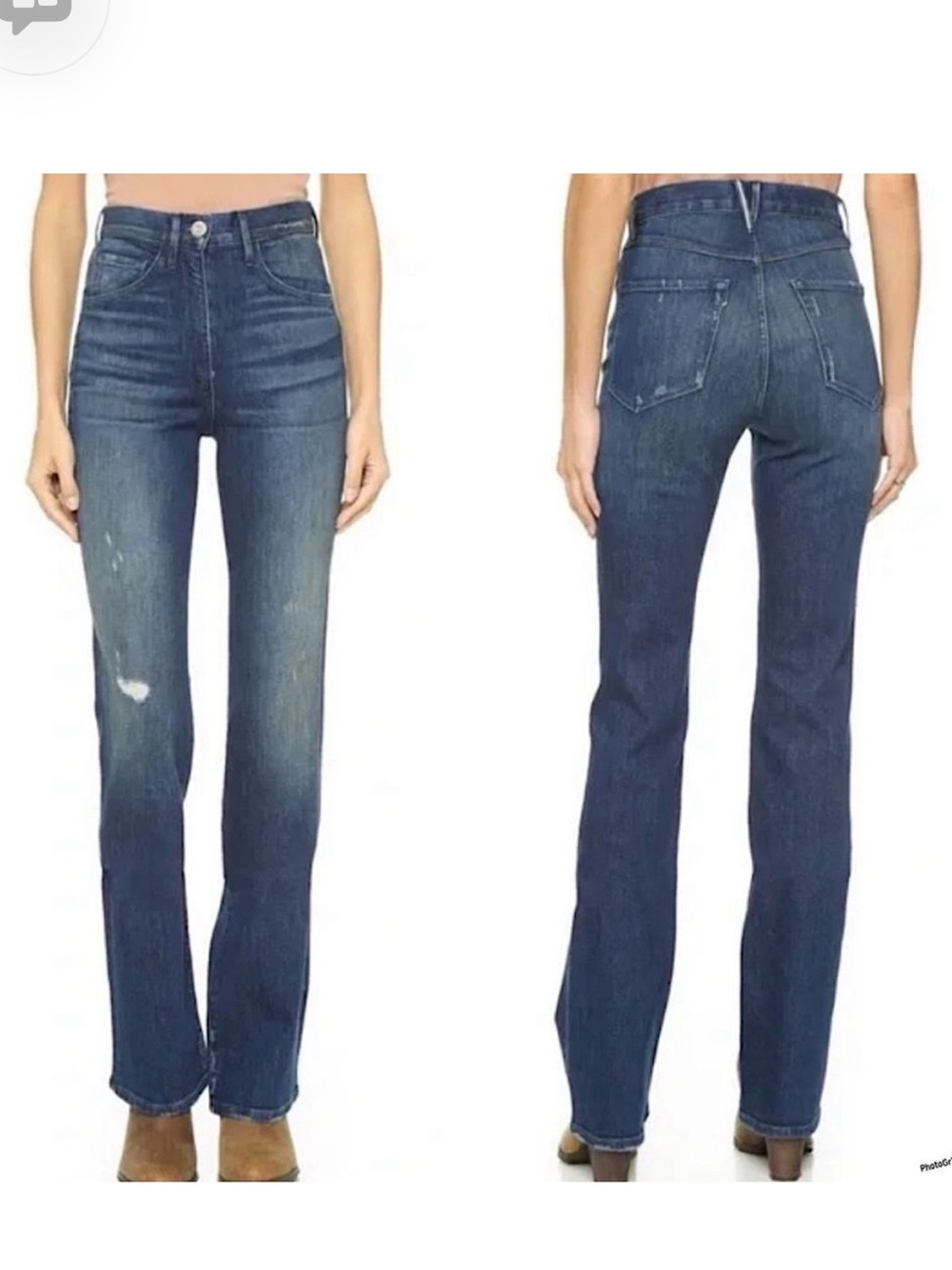 3x1 NYC Designer High-Rise Y2K Boot Cut Dark Distressed Jean
